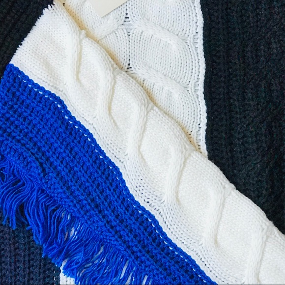 Colorblock ribbed cable knit fringe sweater weather outfit - Picture 6 of 14